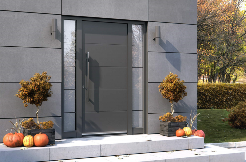 Aluminijasta vhodna vrata, ki so pripravljena na hladen čas, ki prihaja.