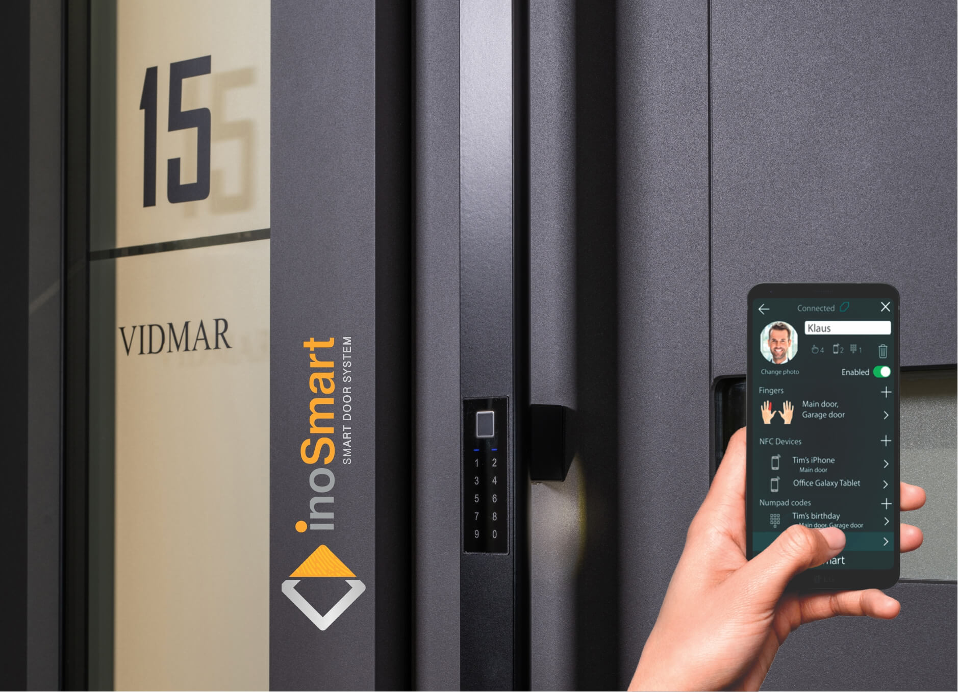 Pametni sistem odklepanja protivlomnih vrat z mobilnim telefonom in digitalno tipkovnico - inosmart. Modernes Entriegelungssystem für Sicherheitstüren mit Mobiltelefon und digitaler Tastatur – InoSmart.